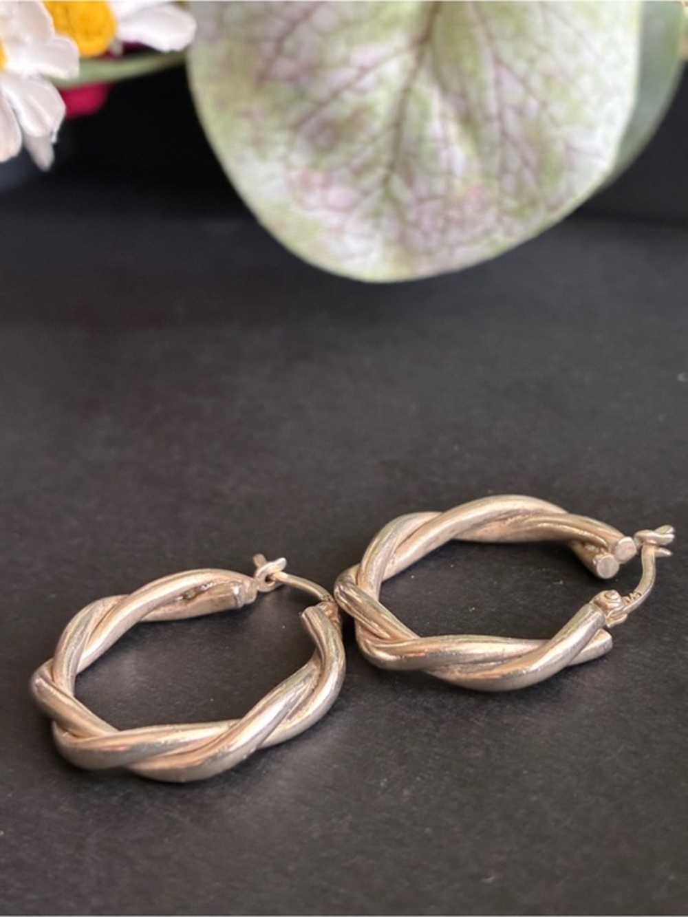 925 Silver Twisted Hoop Earrings in Polished Silver Finish